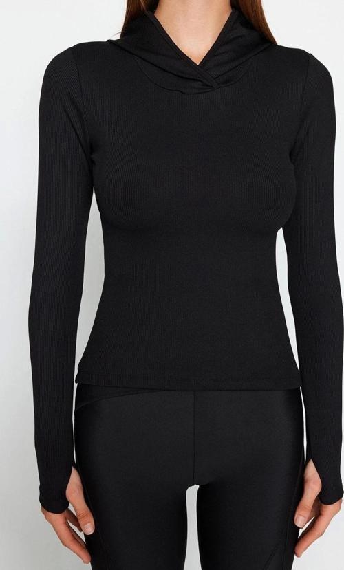 Moda Kapüşonlu Örme Fit Düz Desen Sportswear Regular Uzun Kol Bluz