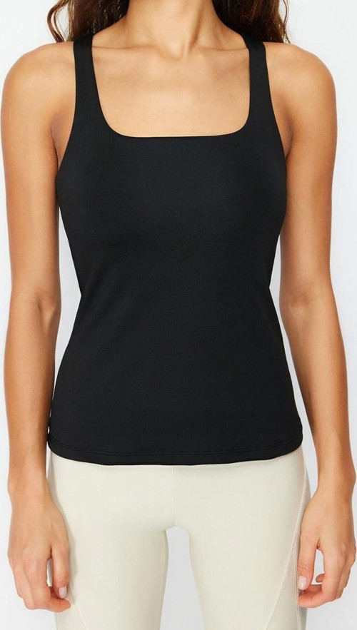 Moda Kare Yaka Örme Fit Düz Desen Sportswear Regular Askılı Kol Bluz