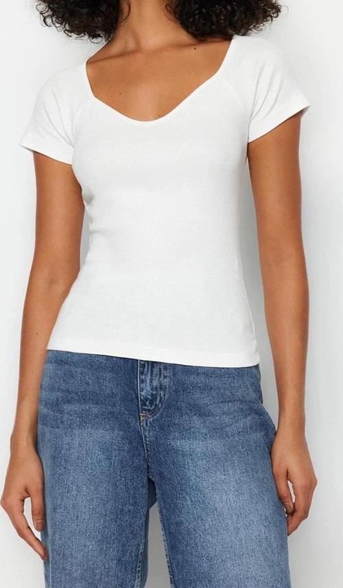 Moda Kalp Yaka Örme Fit Düz Desen Casual Günlük Regular Kısa Kol Bluz