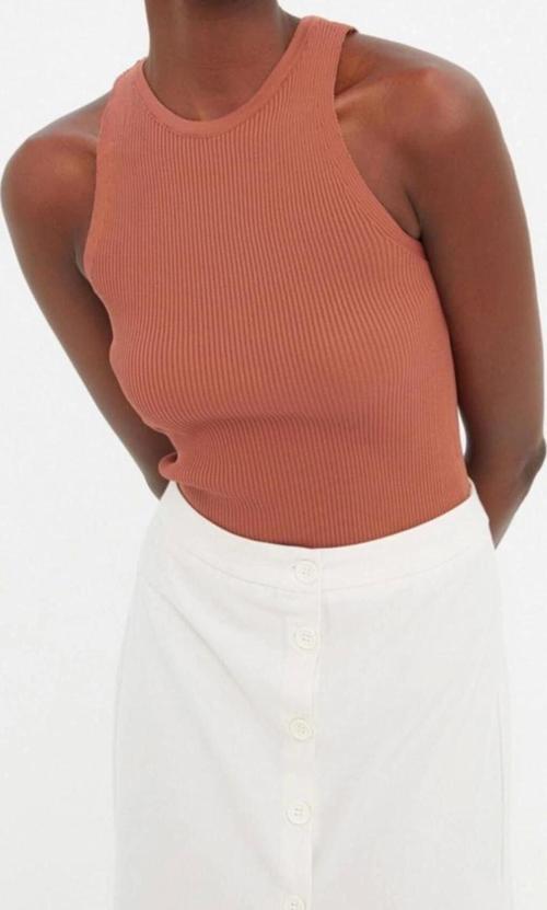 Moda Bisiklet Yaka Triko Slim Düz Desen Casual Günlük Regular Askılı Kol Bluz
