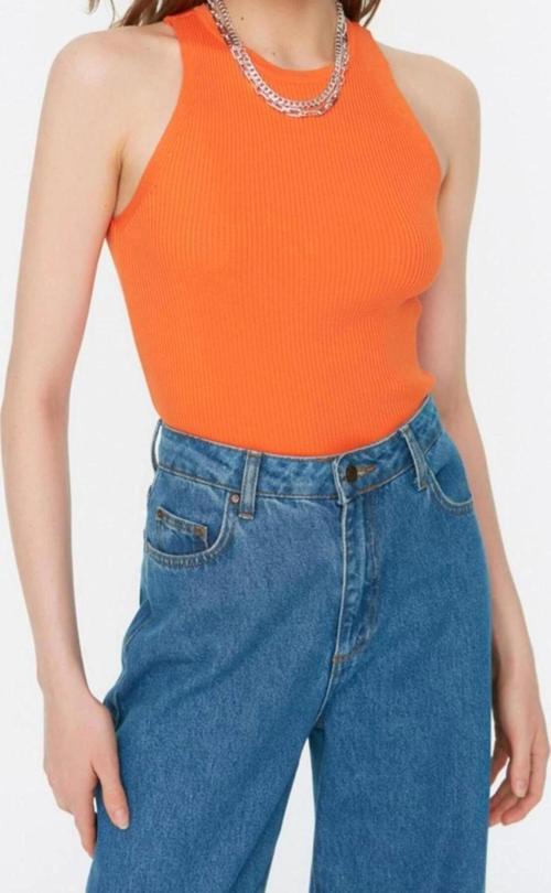 Moda Bisiklet Yaka Triko Slim Düz Desen Casual Günlük Regular Askılı Kol Bluz