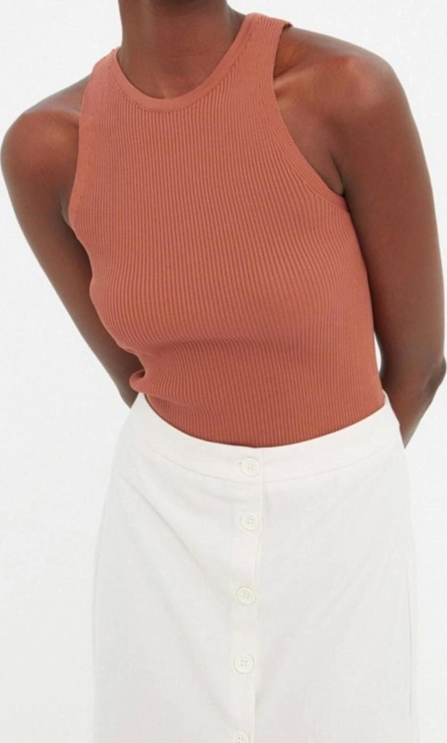 Moda Bisiklet Yaka Triko Slim Düz Desen Casual Günlük Regular Askılı Kol Bluz
