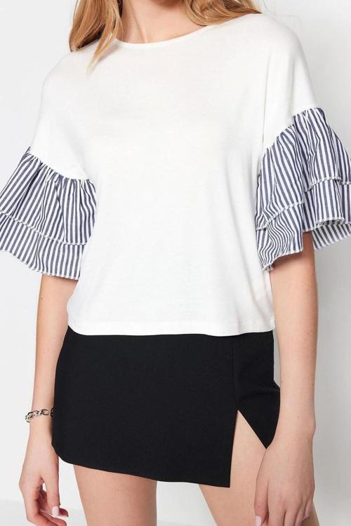 Moda Bisiklet Yaka Örme Regular Düz Desen Casual Günlük Regular Truvakar Kol Kol Bluz