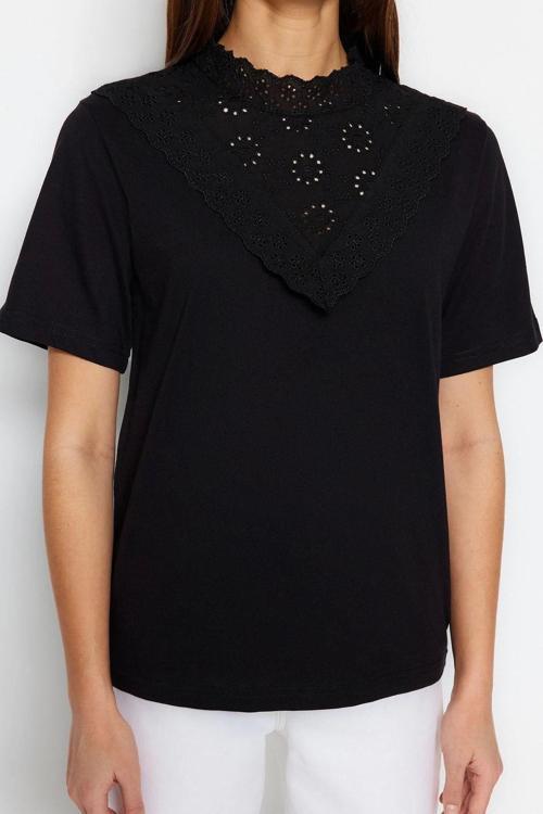 Moda Dik Yaka Örme Regular Düz Desen Casual Günlük Regular Kısa Kol Bluz