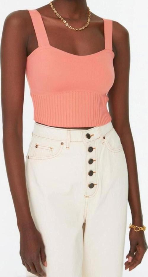 Moda Kare Yaka Triko Slim Düz Desen Casual Günlük Crop Askılı Kol Bluz