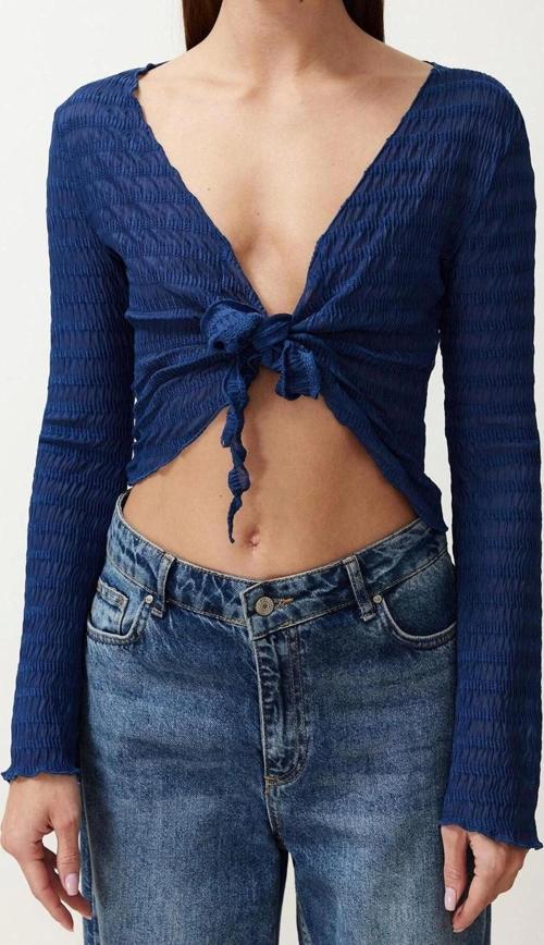Moda V Yaka Örme Regular Düz Desen Casual Günlük Regular Uzun Kol Bluz