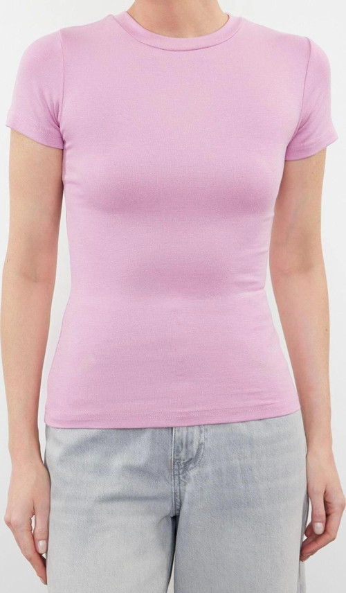 Moda Bisiklet Yaka Örme Slim Çizgili Desen Casual Günlük Regular Kısa Kol Bluz
