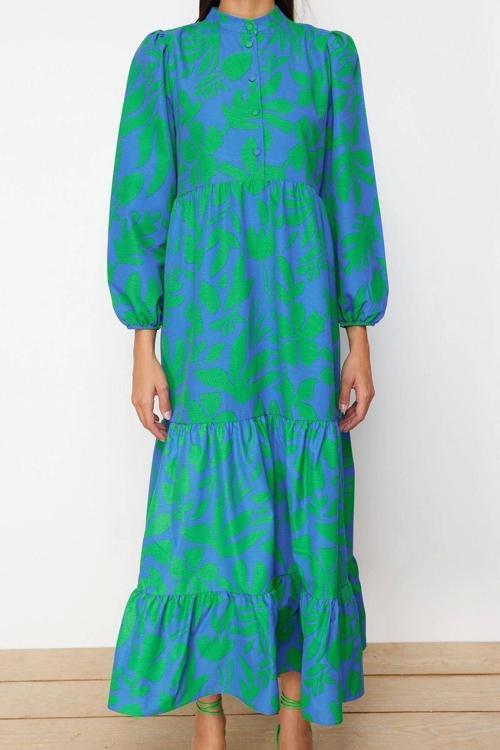 Moda Regular Casual Günlük Terrycotton Dokuma Bisiklet Yaka Uzun Kol A-Line Maxi Boy Tesettür Elbise