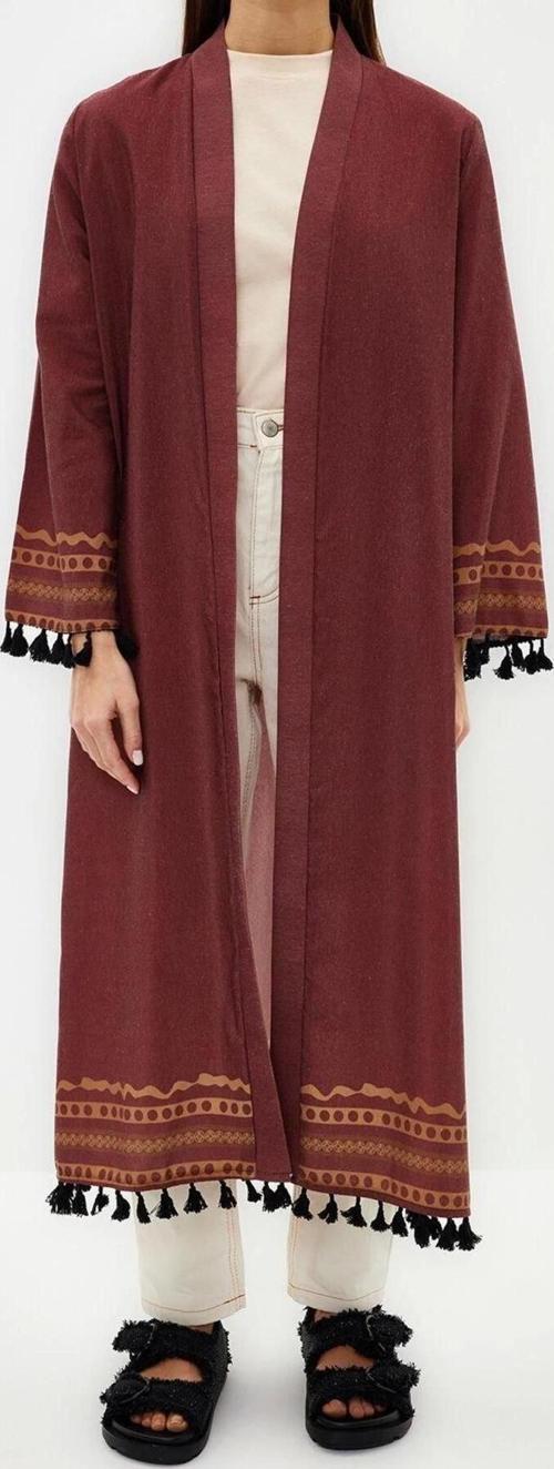 Moda Dokuma Rahat Kalıp Uzun Kruvaze Düşük Kol Keten görünümlü Kruvaze Tesettür Giyim Kimono Kaftan