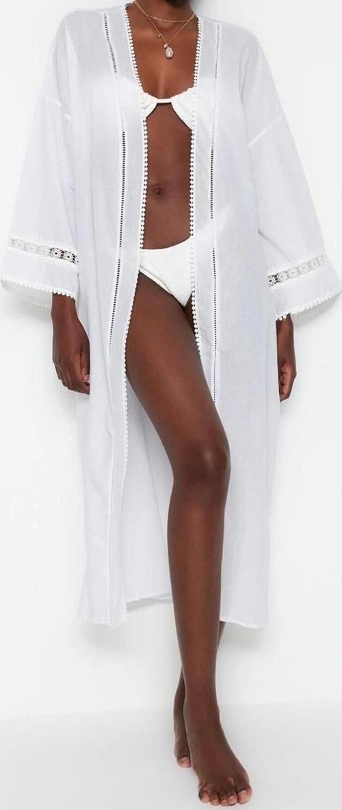 Moda Dokuma Regular Kalıp Uzun V Yaka Standart Kol Crinkle Basic Düz Desen Kimono Kaftan