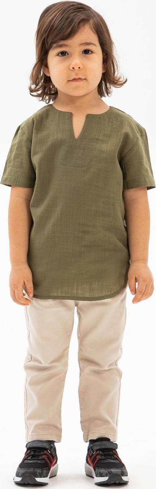 Kısa Kol Şile Bezi Bisiklet Yaka Yazlık Erkek Çocuk Tshirt Haki 3049