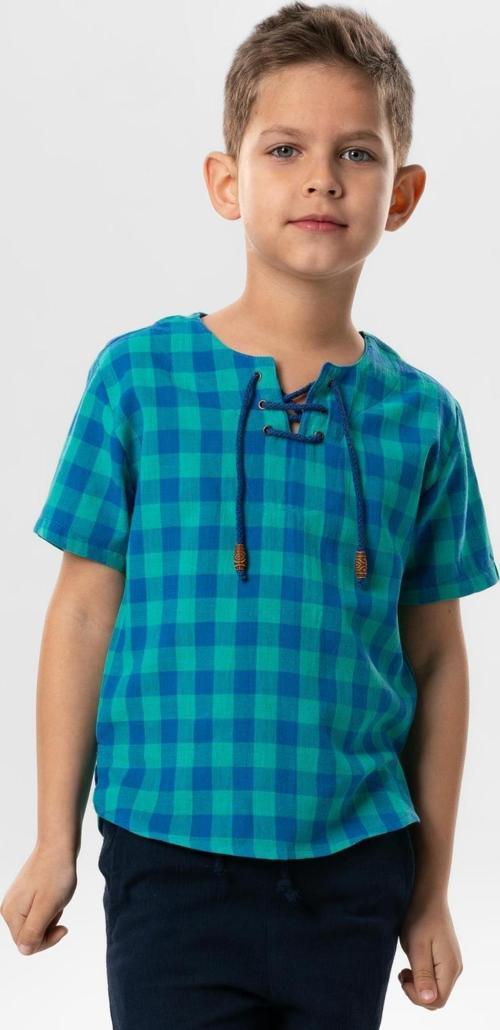 Kısa Kol Şile Bezi Zımbalı Yazlık Erkek Çocuk Tshirt Mint Kareli 3033