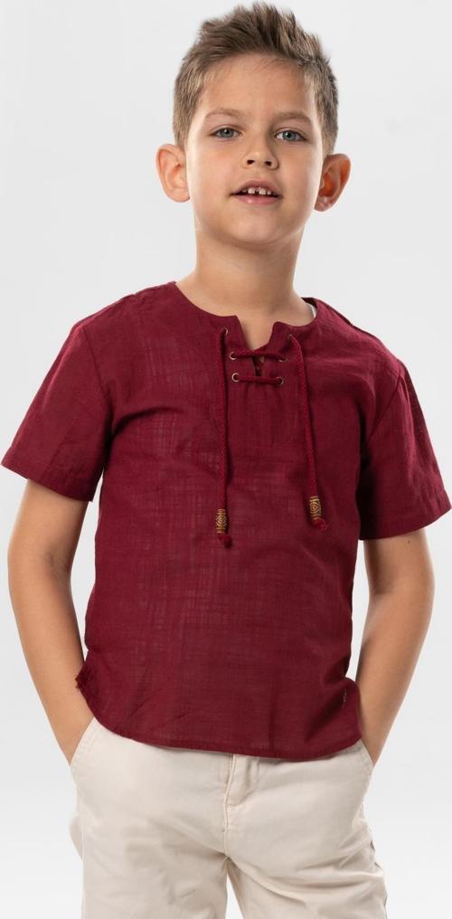 Kısa Kol Şile Bezi Zımbalı Yazlık Erkek Çocuk Tshirt Koyu Bordo 3068
