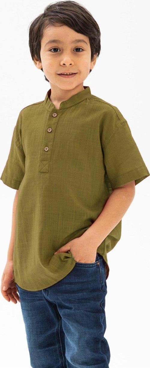 Kısa Kol Şantuklu Pamuk Bodrum Yazlık Erkek Çocuk Tshirt Haki 3049