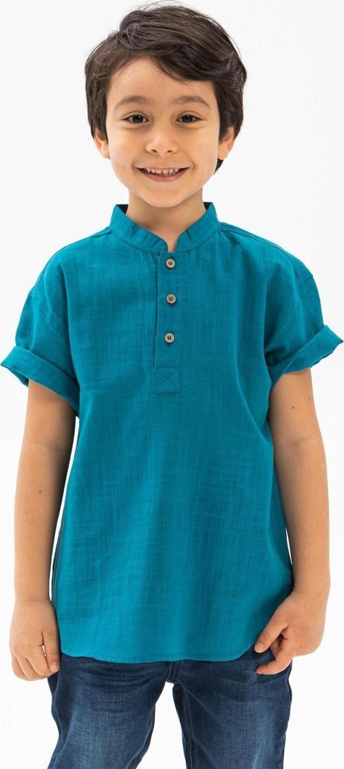 Kısa Kol Şantuklu Pamuk Bodrum Yazlık Erkek Çocuk Tshirt Petrol 3053