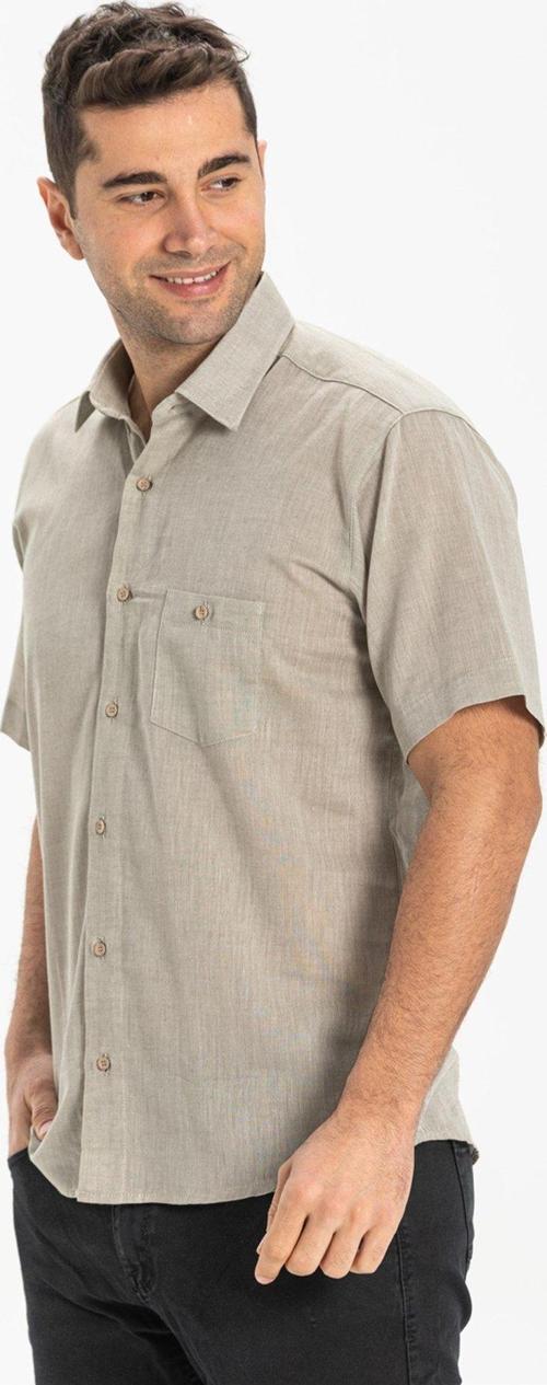 Büyük Beden Kısa Kol Şile Bezi Tek Cepli Erkek Yazlık Gömlek Taş 3031