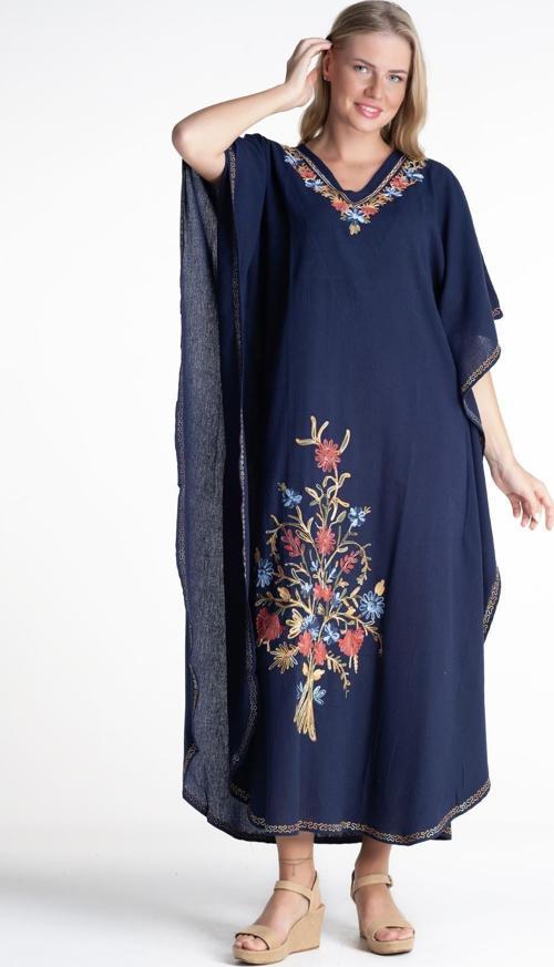 Kısa Kol Şile Bezi Tibet Uzun Yazlık Otantik Elbise Lacivert Lcvt