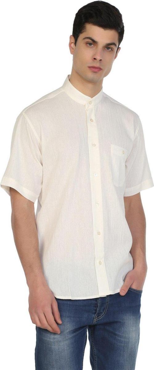 Büyük Beden Kısa Kol Şile Bezi Hakim Yaka Erkek Gömlek Krem 3002