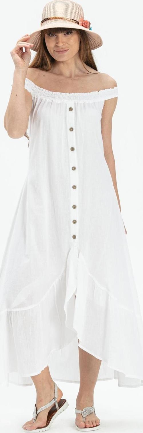 Askılı Şile Bezi Derin Uzun Yazlık Elbise Beyaz Byz