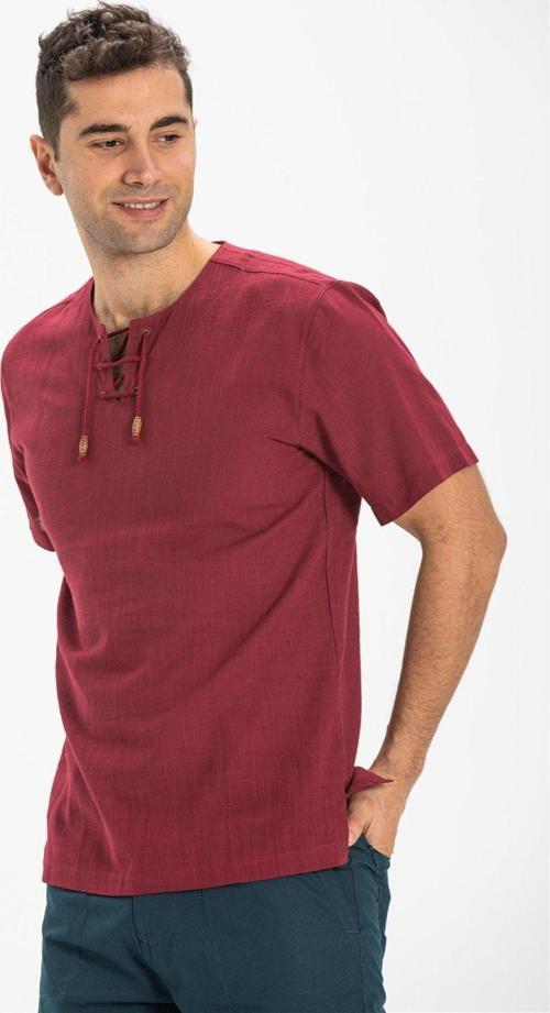 Büyük Beden Kısa Kol Şile Bezi Zımbalı Erkek Yazlık Tshirt Koyu Bordo 3068