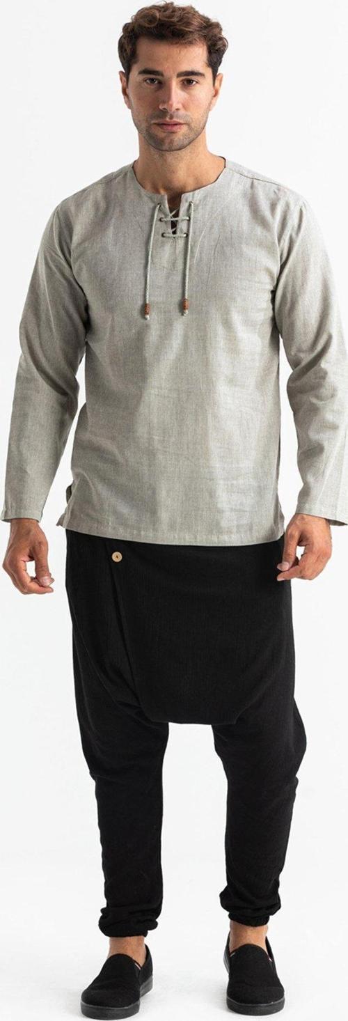 Büyük Beden Şile Bezi Uzun Kol Zımbalı Erkek Yazlık Tshirt Taş 3031