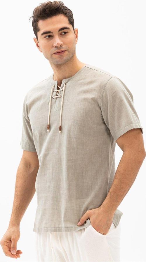 Büyük Beden Kısa Kol Şile Bezi Zımbalı Erkek Yazlık Tshirt Taş 3031