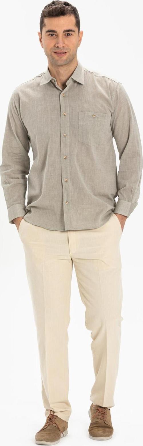 Büyük Beden Şile Bezi Tek Cepli Uzun Kol Erkek Yazlık Gömlek Taş 3031