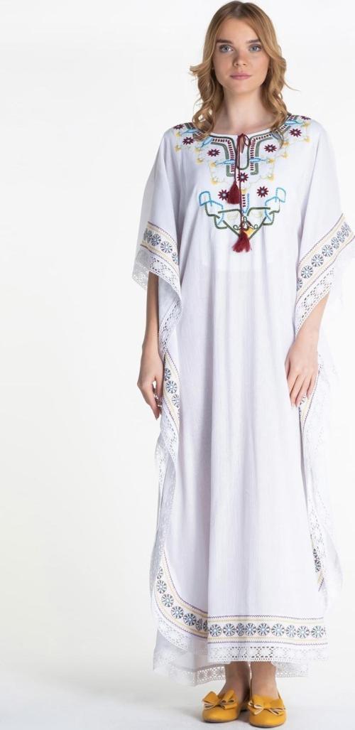 Kısa Kol Şile Bezi Gülseren Uzun Yazlık Otantik Elbise Beyaz Byz