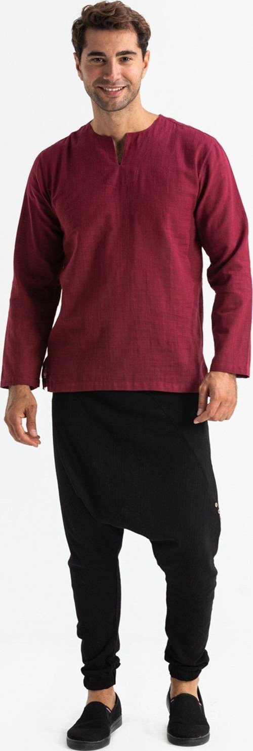 Büyük Beden Uzun Kol Şile Bezi Bisiklet Yaka Yazlık Tshirt Koyu Bordo 3068