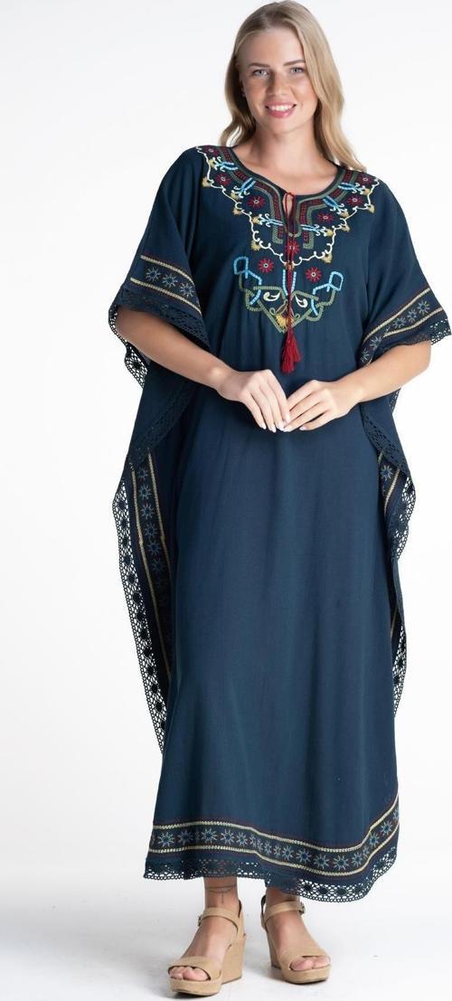 Kısa Kol Şile Bezi Gülseren Uzun Yazlık Otantik Elbise Petrol Ptrl