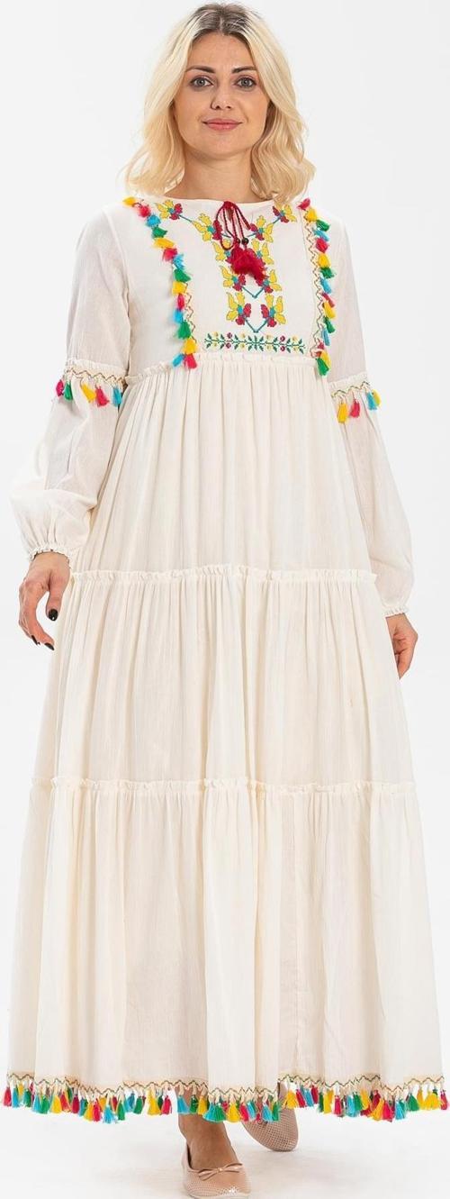 Uzun Kol Şile Bezi İffet Uzun Tesettür Elbise Krem Krm