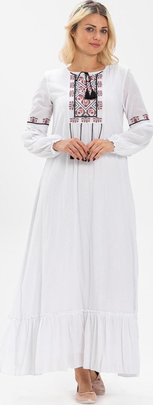 Uzun Kol Şile Bezi Seher Uzun Tesettür Elbise Beyaz Byz