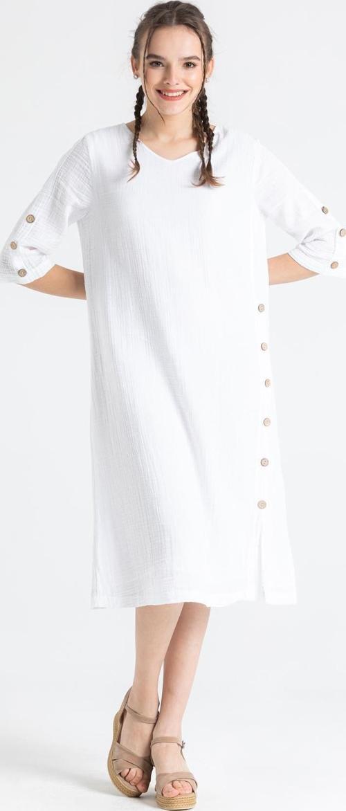 Truvakar Kol İzel Midi Boy Yazlık Müslin Elbise Beyaz Byz