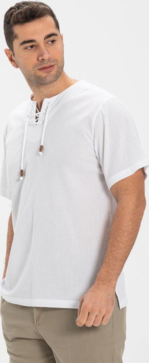 Büyük Beden Kısa Kol Şile Bezi Zımbalı Erkek Yazlık Tshirt Beyaz 3001