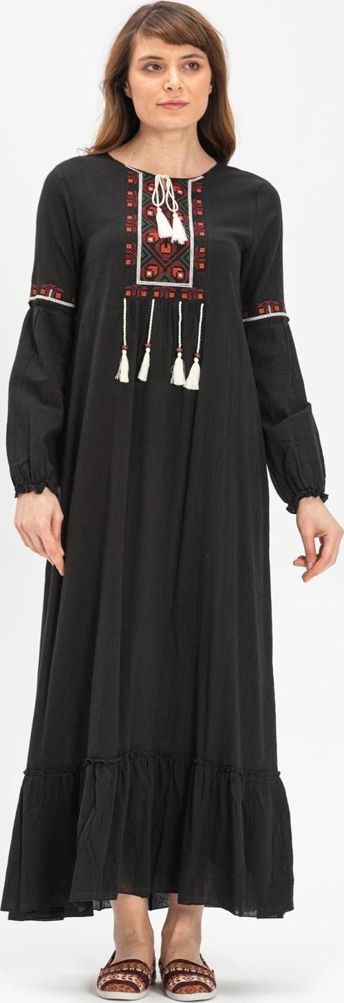 Uzun Kol Şile Bezi Seher Uzun Tesettür Elbise Siyah Syh