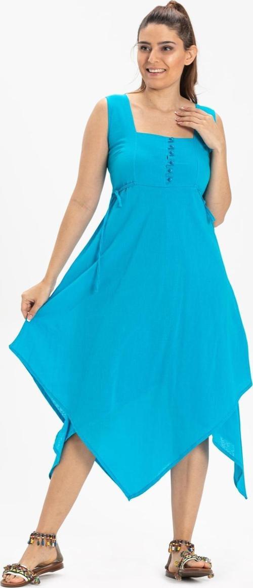 Kolsuz Şile Bezi Üçgen Katlı Midi Boy Yazlık Elbise Turkuaz Trkz