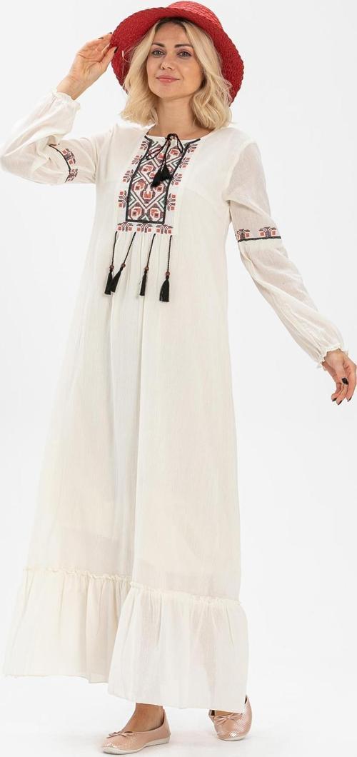 Uzun Kol Şile Bezi Seher Uzun Tesettür Elbise Krem Krm