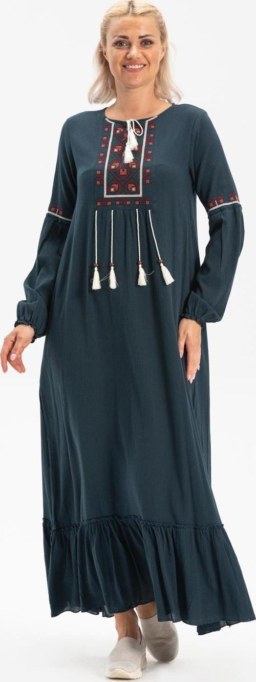 Uzun Kol Şile Bezi Seher Uzun Tesettür Elbise Petrol Ptrl