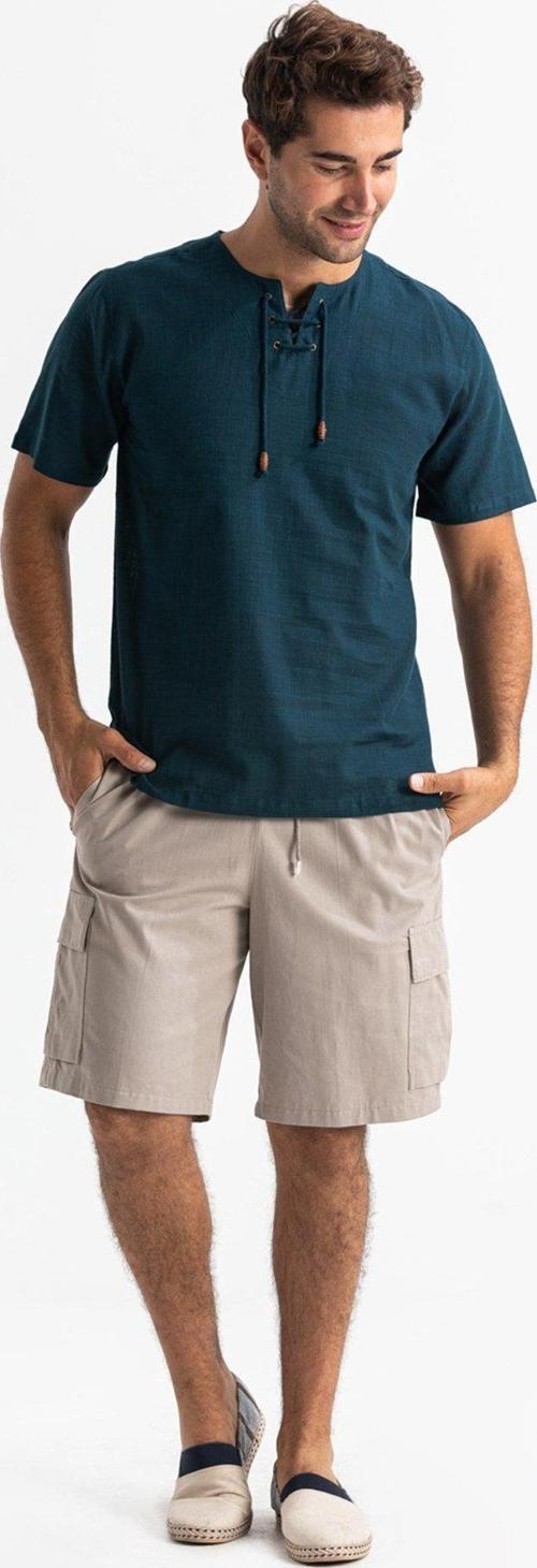 Büyük Beden Kısa Kol Şile Bezi Zımbalı Erkek Yazlık Tshirt Koyu Petrol 3069