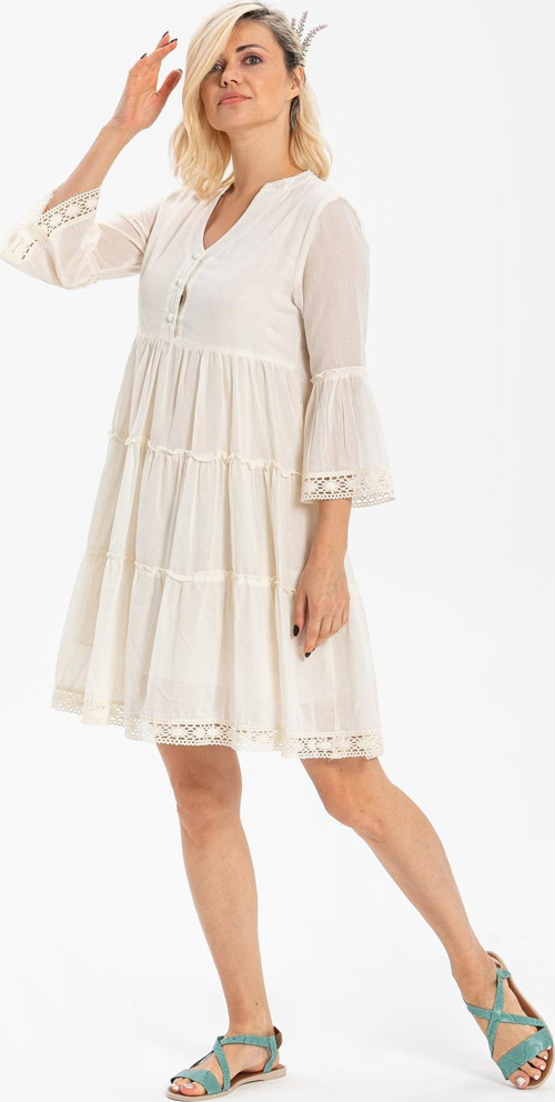 Şeyma Vual Kısa Yazlık Elbise Krem Krm