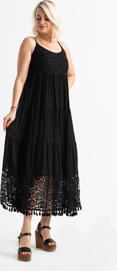 Askılı Şile Bezi Didem Uzun Yazlık Elbise Siyah Syh