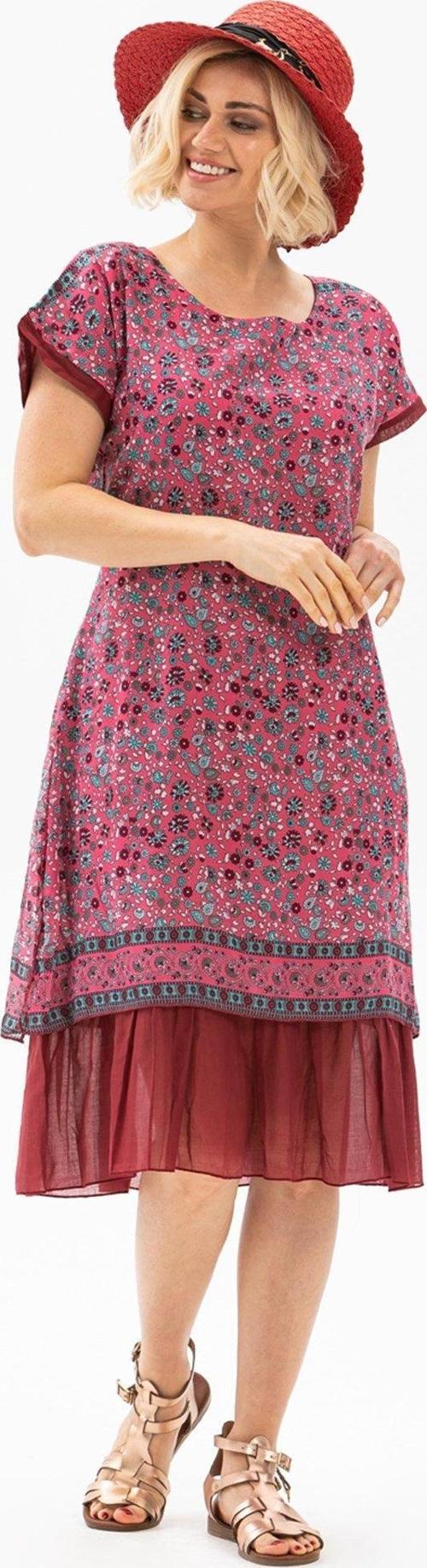 Kısa Kol Vual Defne Midi Boy Yazlık Otantik Elbise Fuşya 6101