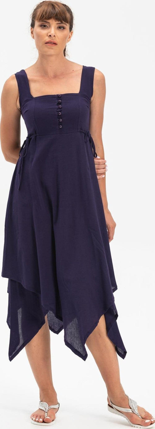 Kolsuz Şile Bezi Üçgen Katlı Midi Boy Yazlık Elbise Mor Mor