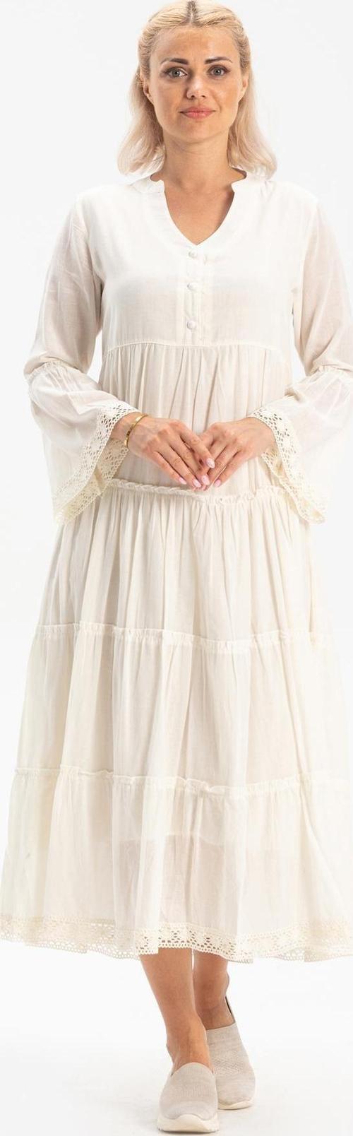 Uzun Kol Vual Şeyma Uzun Yazlık Elbise Krem Krm