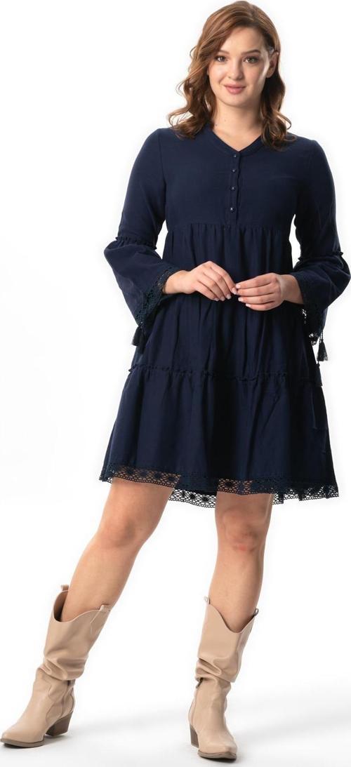 Uzun Kol Seçil Pazen Kısa Sonbahar ve Kışlık Elbise Lacivert Lcvt