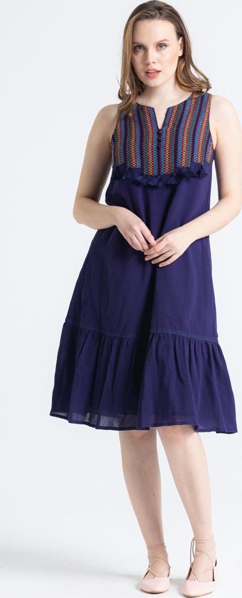 Kolsuz Şile Bezi Ilgaz Midi Boy Yazlık Elbise Mor Mor