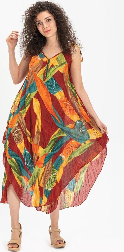 Askılı Vual Afrodit Midi Boy Yazlık Elbise Bordo 6151