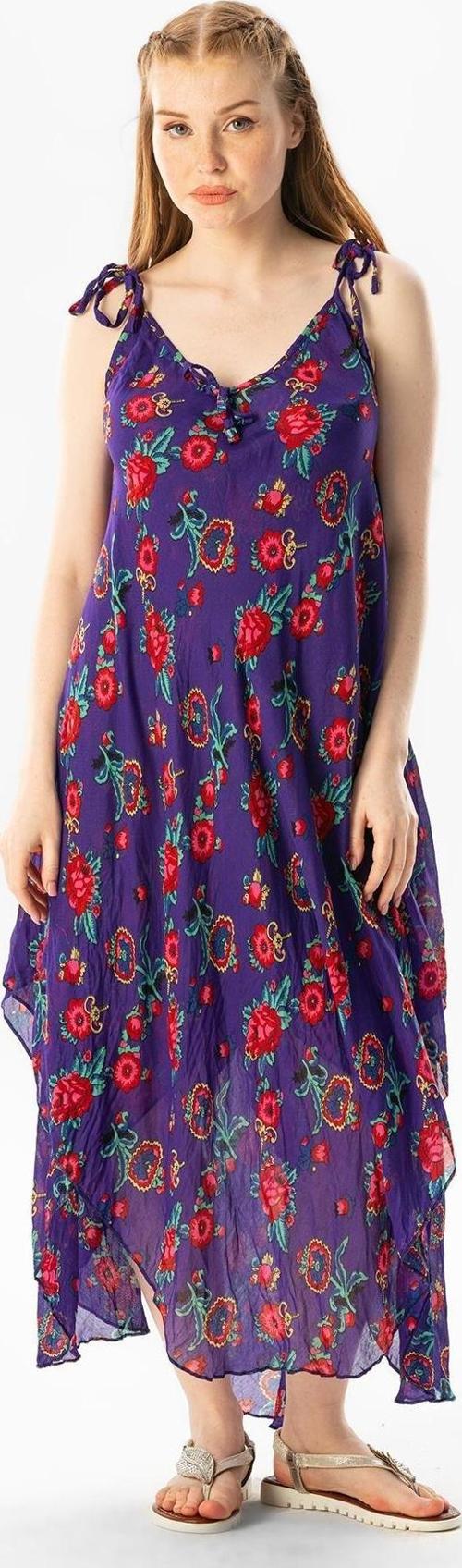 Askılı Vual Afrodit Midi Boy Yazlık Elbise Mor 6084