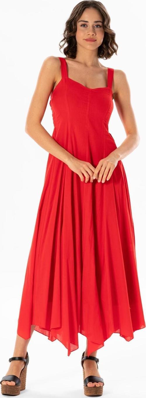 Askılı Vual Emel Uzun Yazlık Elbise Kırmızı Krmz