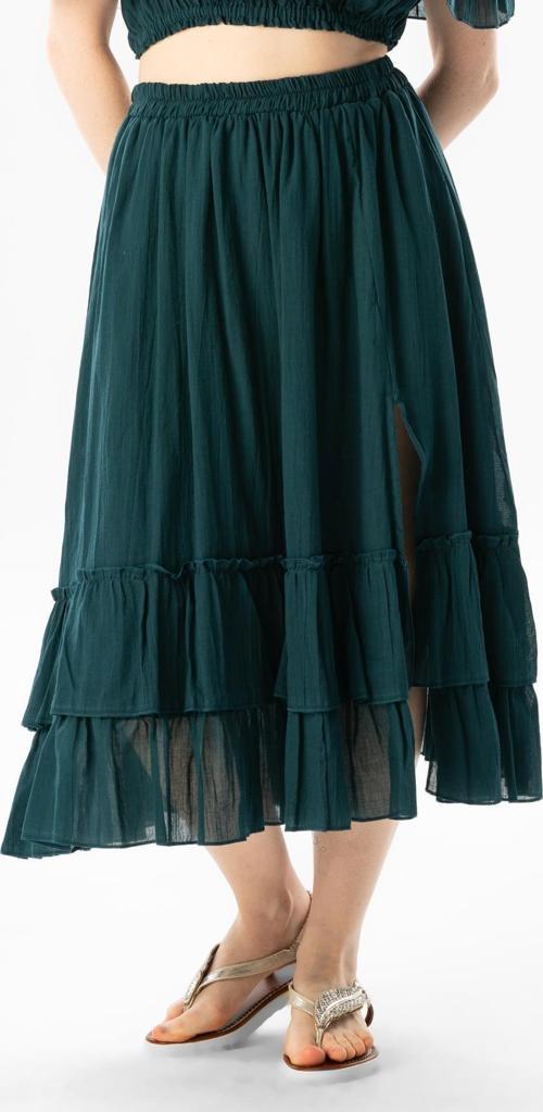 Lavinya Beli Lastikli Vual Uzun Yazlık Etek Petrol Ptrl